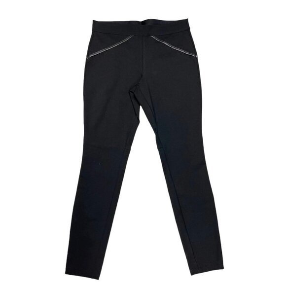 Max Studio Black Skinny Pants Leggings Faux Leather Trim Pull on Size Small - Picture 1 of 12